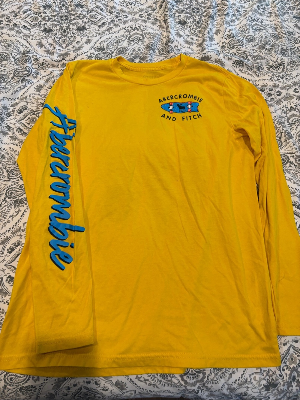 Abercrombie & Fitch Yellow Long Sleeve Tee with Blue Sleeve Script